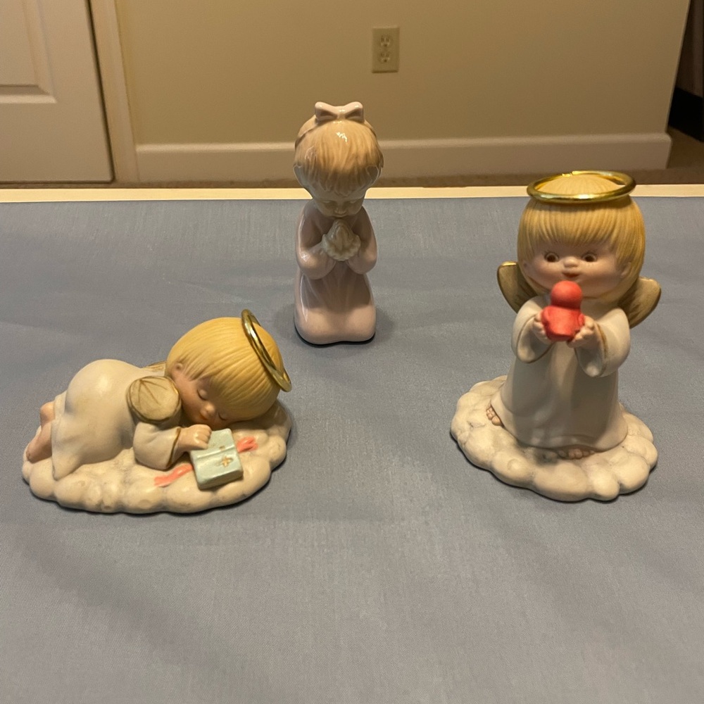 Vintage Porcelain Angel/Girl Figurine Set - With Gold  Accents (set of 3)